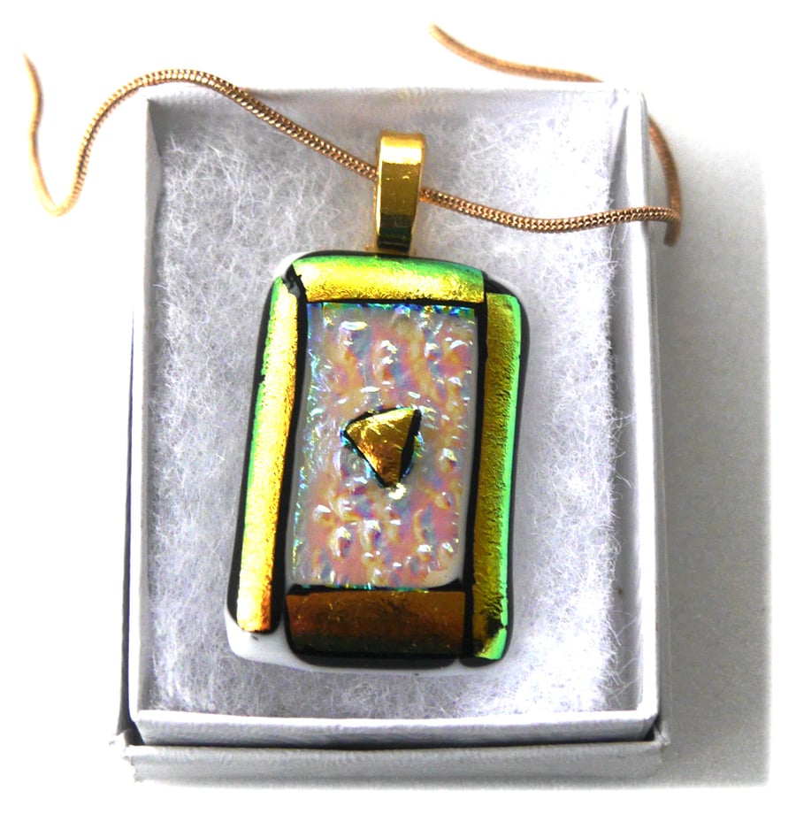 SOLD Gold Border Glass 235 Pendant Gold plated chain