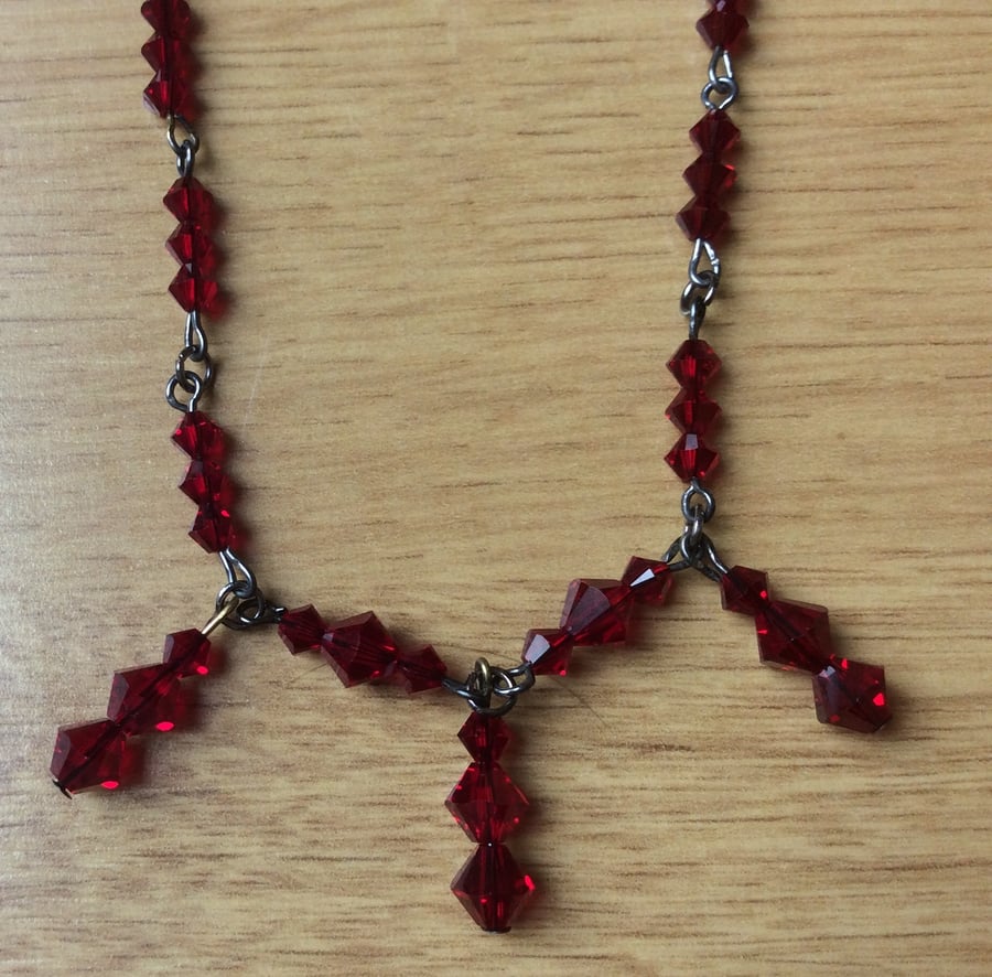 Red Swarovski bicone  Bead Necklace