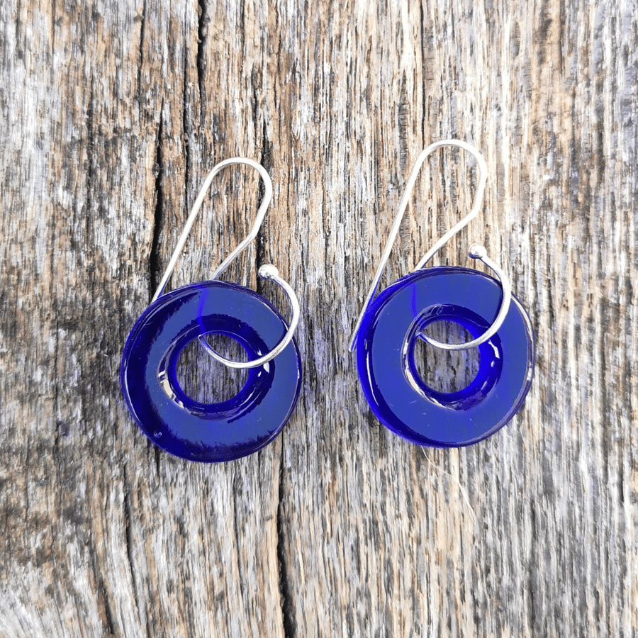 Glass hoop earrings with sterling silver