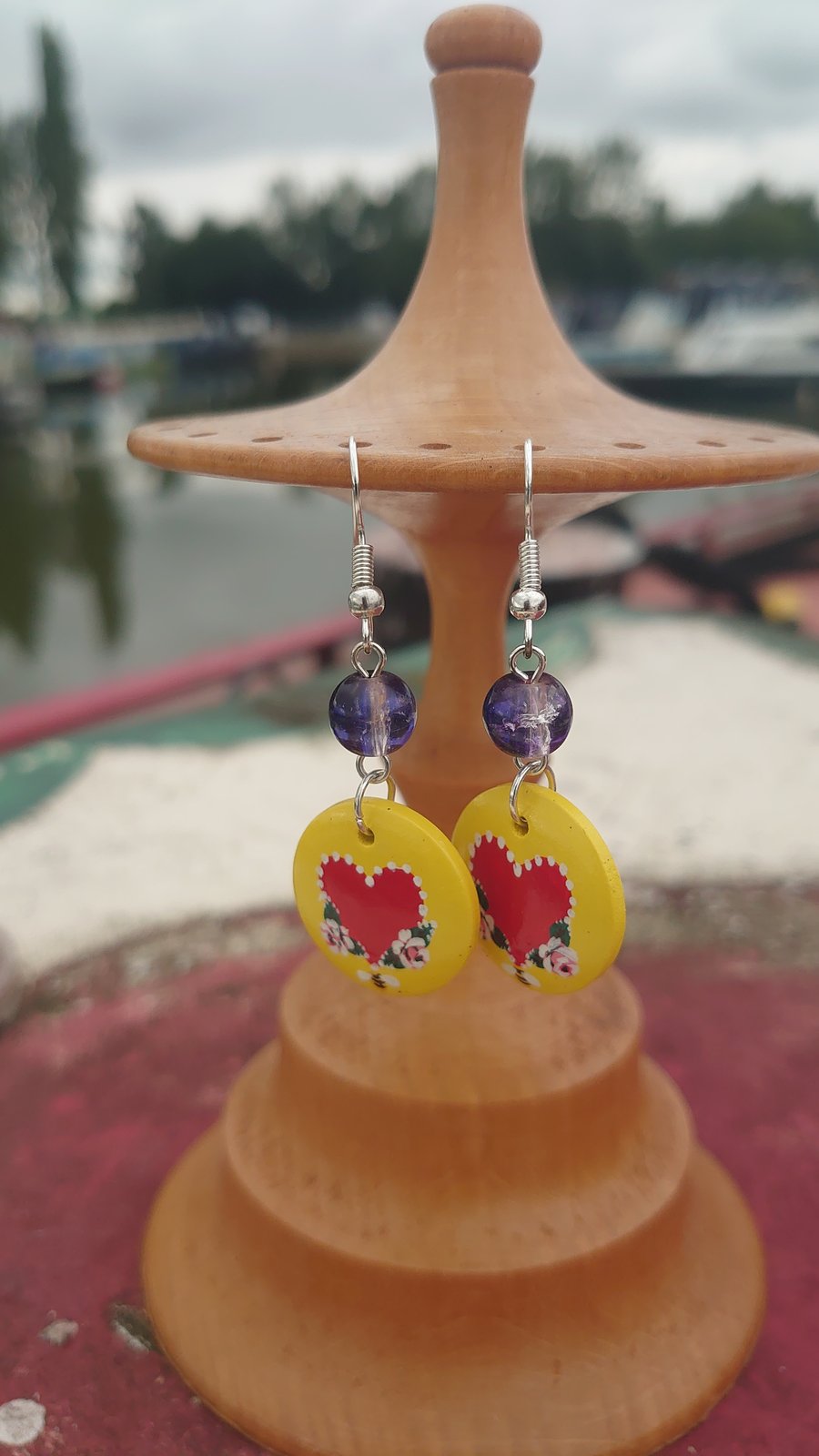 Wooden canal art earrings 