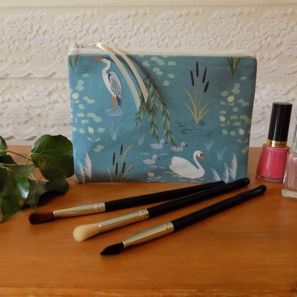 'Swan & Heron' Fabric Storage Pouch Make Up Bag Case