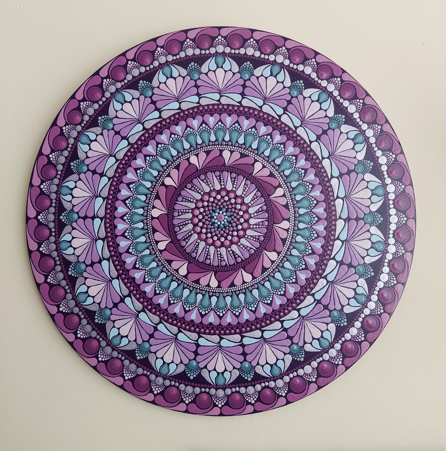 "LoveCraft" Purple Mandala Hand Painted in Acrylics