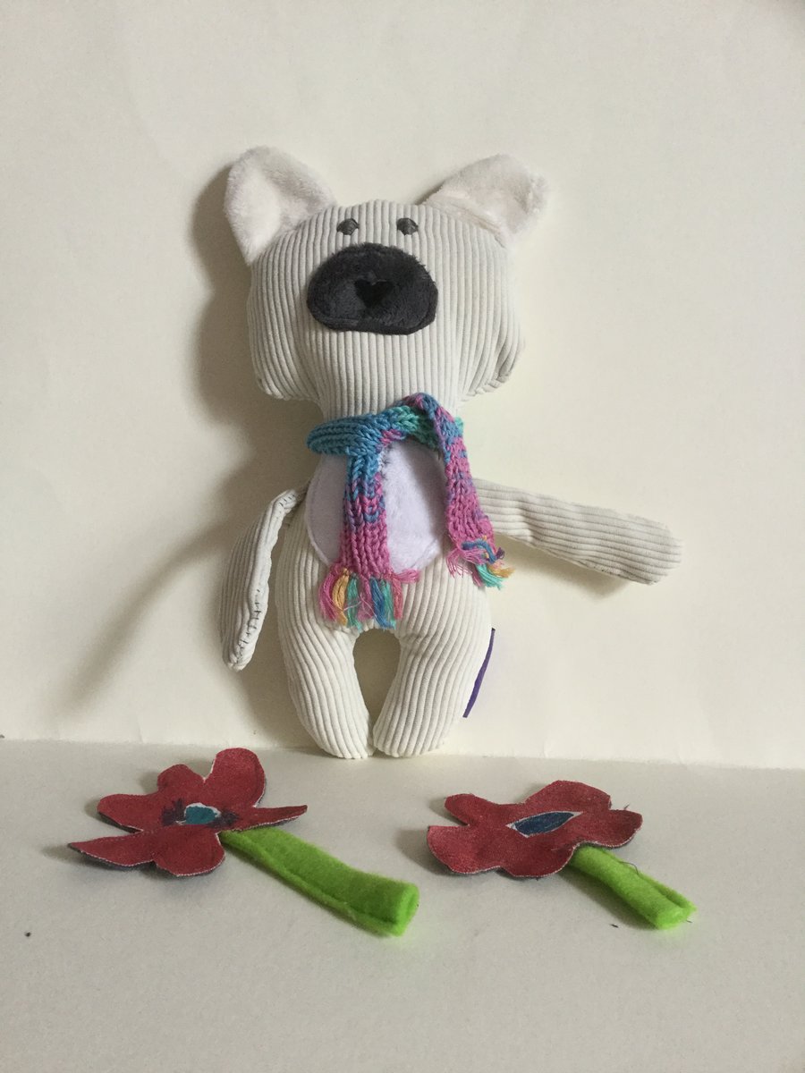  Polar Bear With Scarf, Handmade Plushie Polar Bear with Knitted Scarf, Nursery 