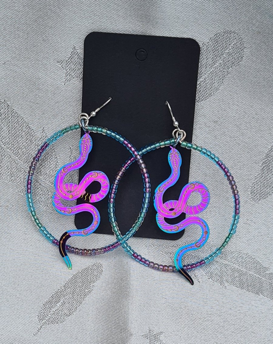 Large Serpent Earrings  - Pinks, Purples, Blues
