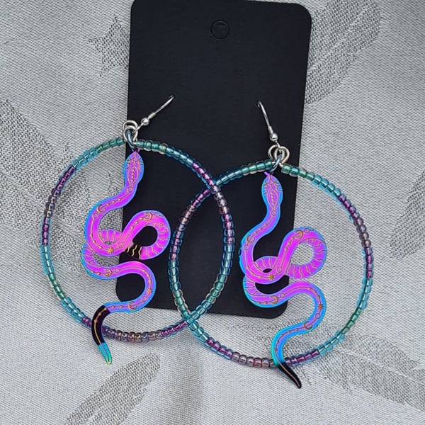 Large Serpent Earrings  - Pinks, Purples, Blues