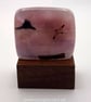 Holy Island on Pink Fused Glass Panel on Block