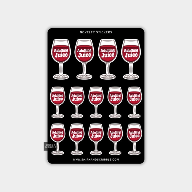Funny Vinyl Sticker Sheet For Adults - Adulting Wine