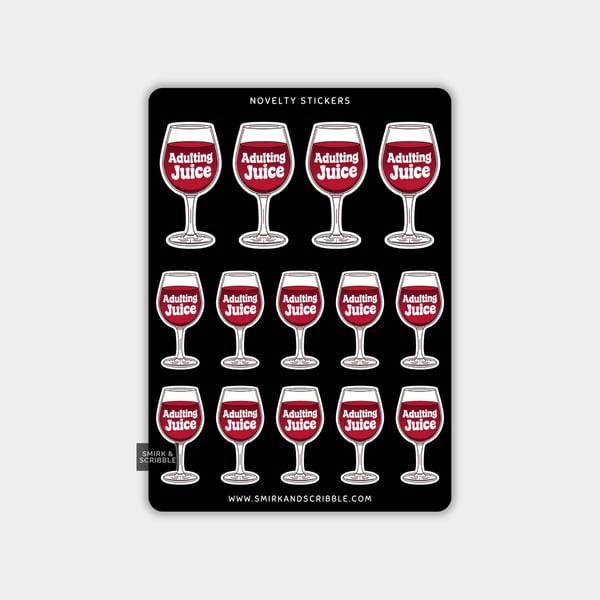 Funny Vinyl Sticker Sheet For Adults - Adulting Wine