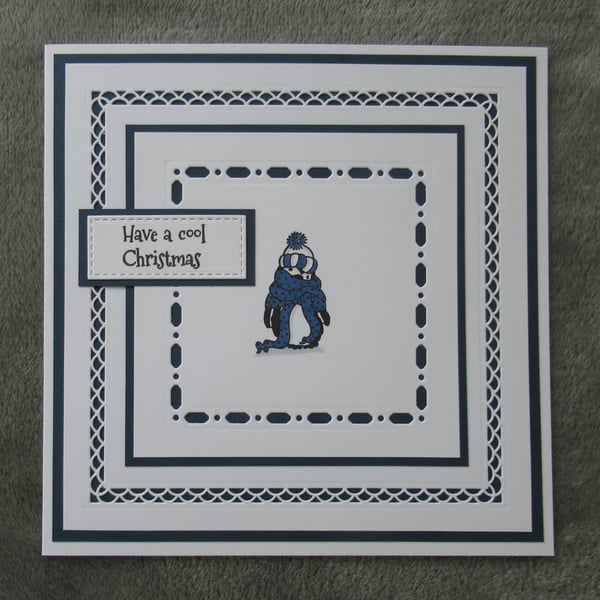 Penguin All Wrapped Up Square Card Navy