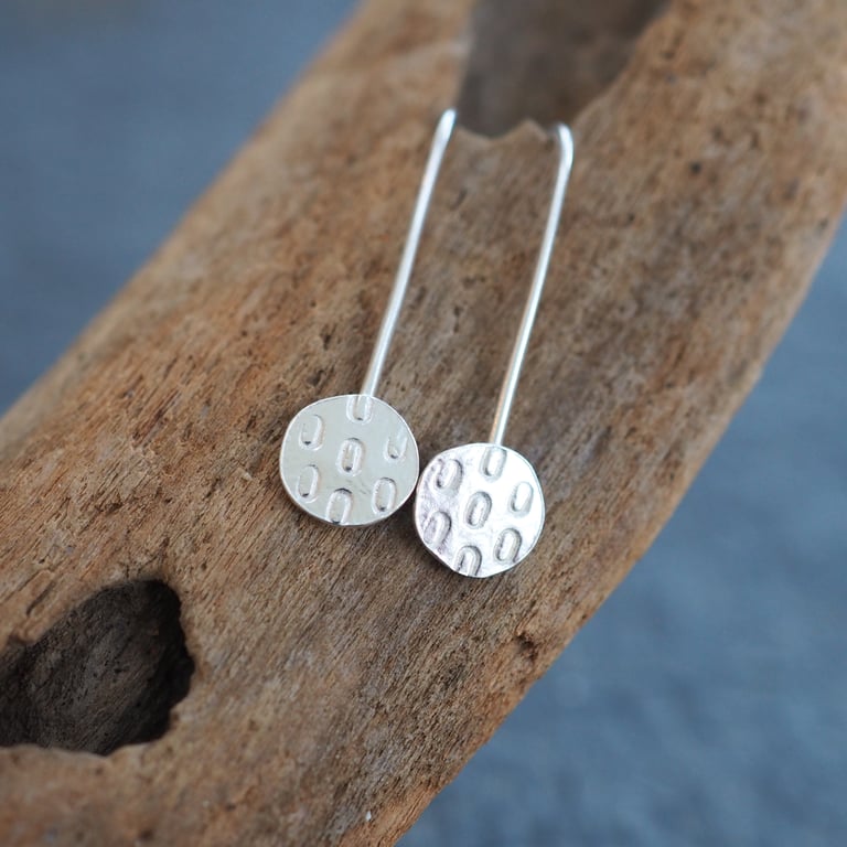 Textured silver threader drop earrings, simple dangle earrings