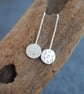 Textured silver threader drop earrings, simple dangle earrings