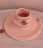 Handmade Pink Candle Holder with Tiny Robin Bird , Pottery for Christmas - Image 6