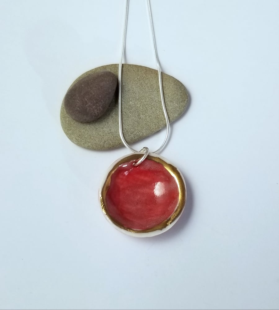 Necklace CHOOSE COLOUR Ceramic Domed Pendant turquoise Free UK Postage