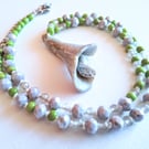 Hand-knotted sea-worn shell crystal bead necklace 