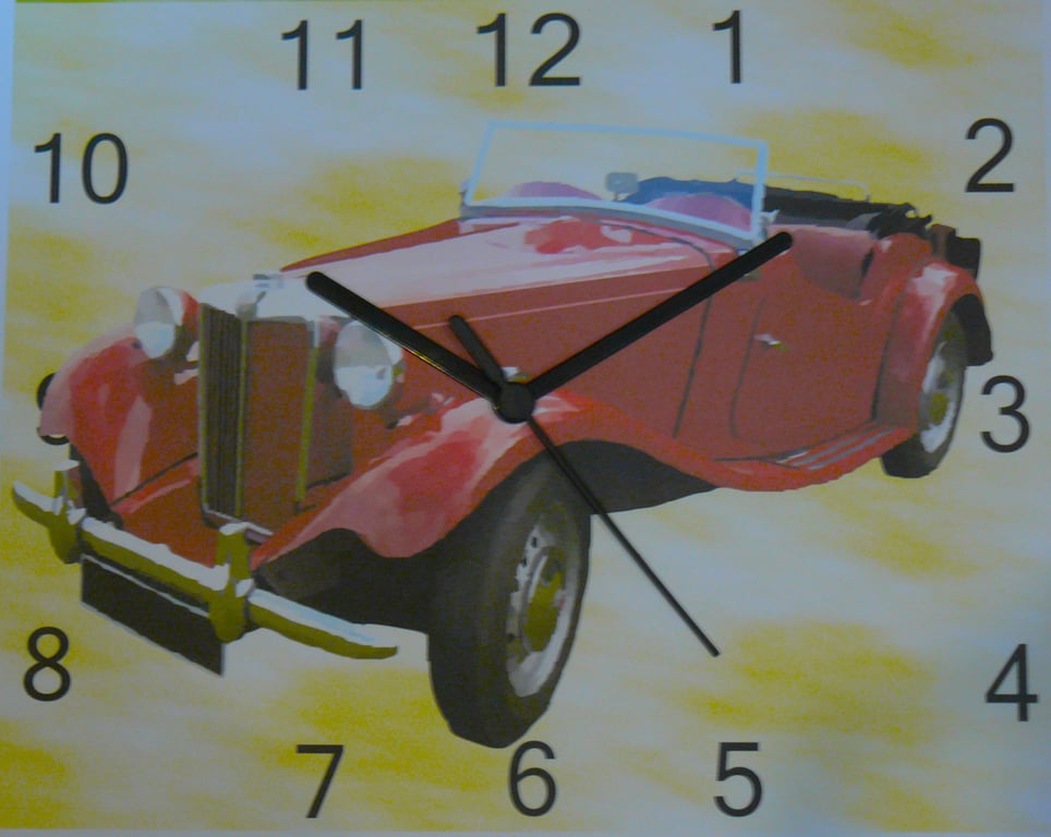 MG td, wall hanging clock, mg clock,mg vintage sports car