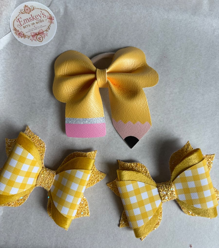 Yellow School Hair Bow Set