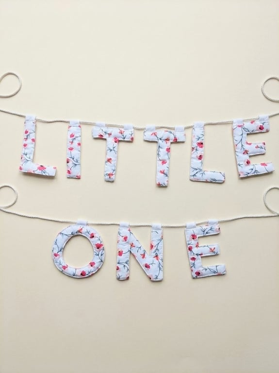 Little One Floral Nursery Banner, Handmade Baby Bunting, Ready to Gift