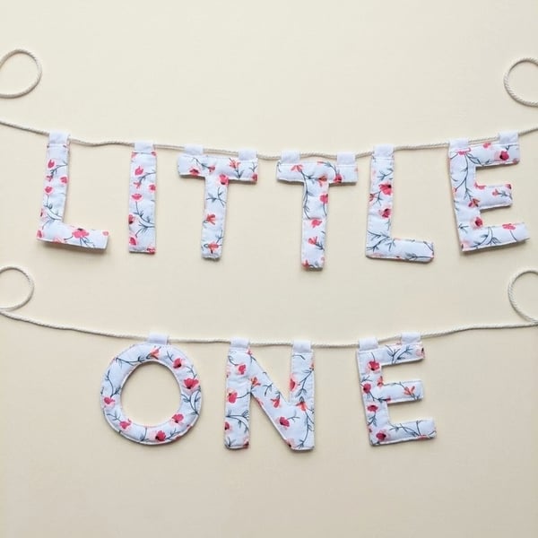 Little One Floral Nursery Banner, Handmade Baby Bunting, Ready to Gift