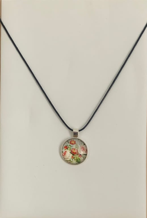 Shabby Chic Floral Glass Pendant Necklace. Design 2