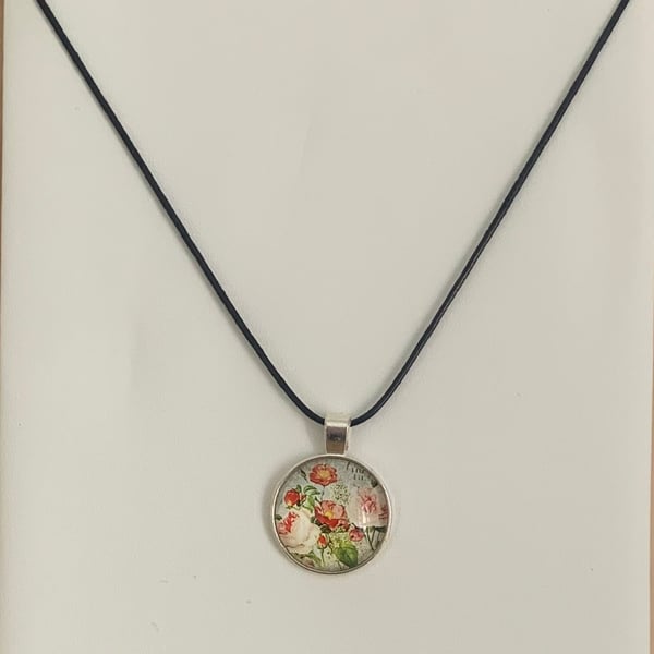 Shabby Chic Floral Glass Pendant Necklace. Design 2