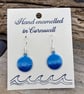 Hand enamelled sea blue earrings on sterling silver ear hooks 