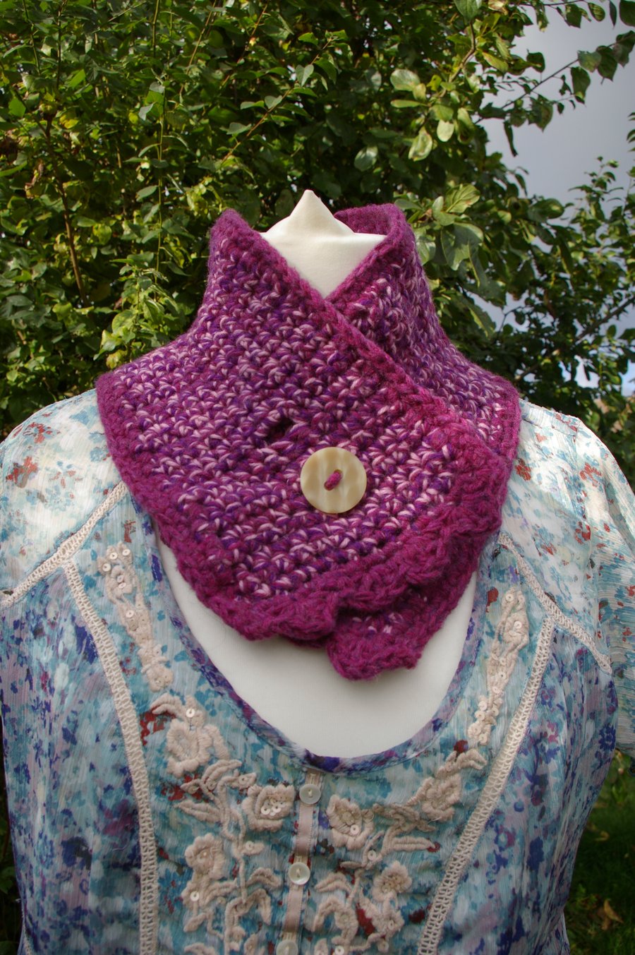 Scarf a Short Puple and Pink Crochet Scarf 