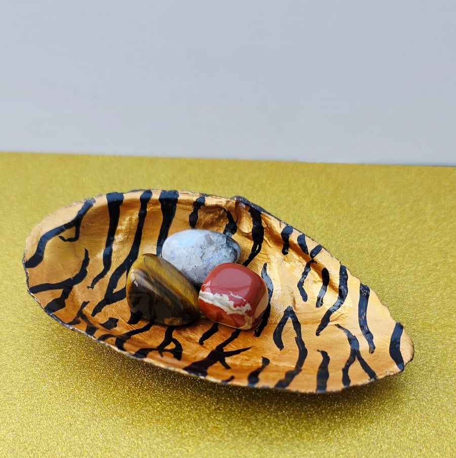 Hand Decorated Gaper Shell Trinket Dish