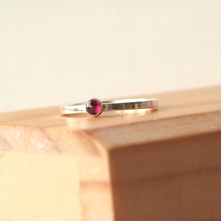 Garnet Silver Ring, January Birthstone Ring