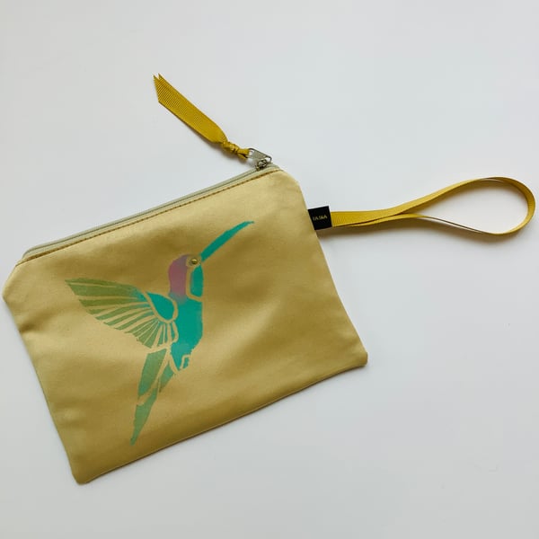 Yellow Hummingbird Duchess Satin zip-up pouch