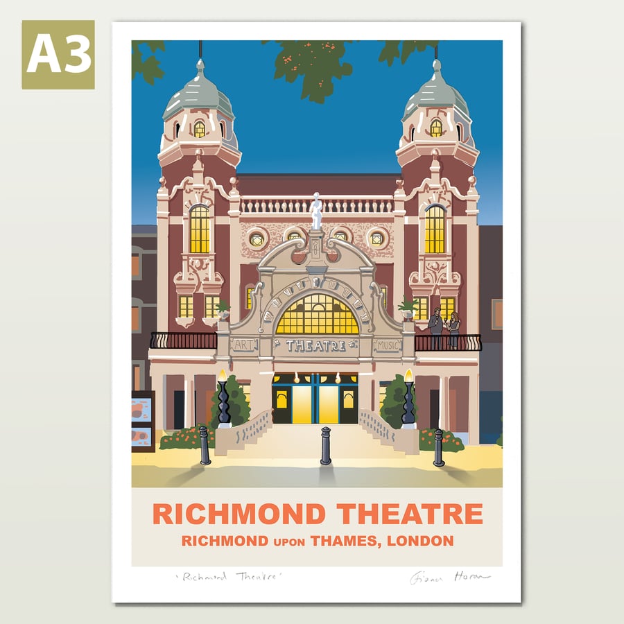 Richmond Theatre, Richmond-on-Thames, London, A3 retro style travel poster