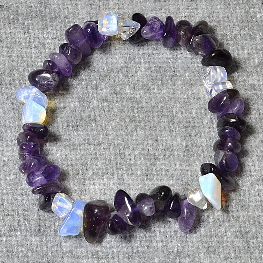 Amethyst and Opalite Crystal Chip Elastic Bracelet