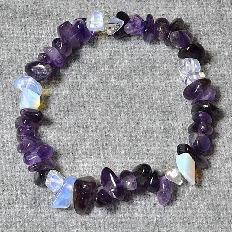 Amethyst and Opalite Crystal Chip Elastic Bracelet