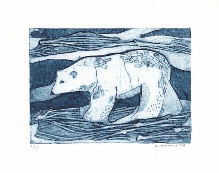 The Great North Bear - Version 3 -Original Collagraph Print  - Polar Bear