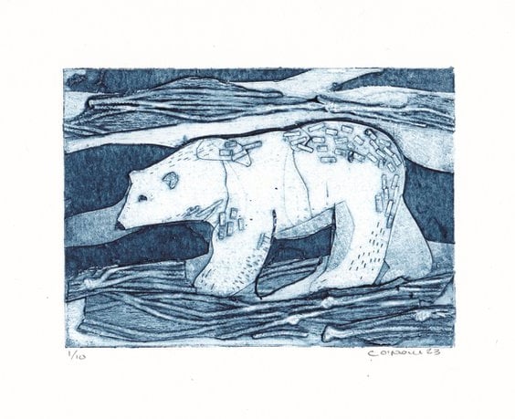 The Great North Bear - Version 3 -Original Collagraph Print  - Polar Bear