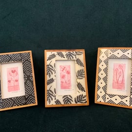 Three mini Framed Collagraph prints in Pink