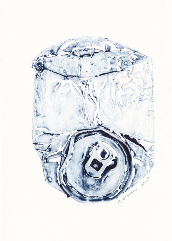 Squashed Fizzy Pop Can -  Small Collagraph Print