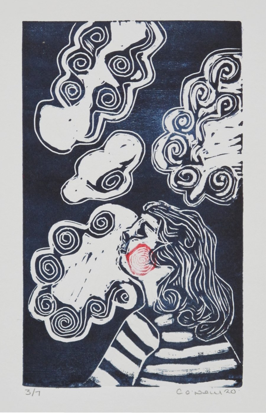 Head in the Clouds - Lino Print