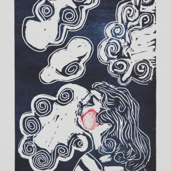 Head in the Clouds - Lino Print