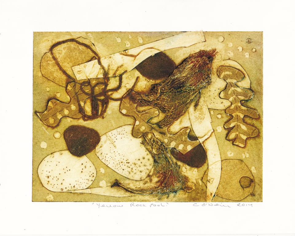 The Yellow Rock Pool - Collagraph Print Made in Yorkshire 