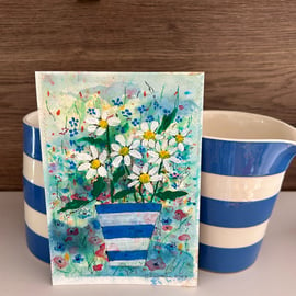 Daisies in Cornishware - Watercolour and Gouache