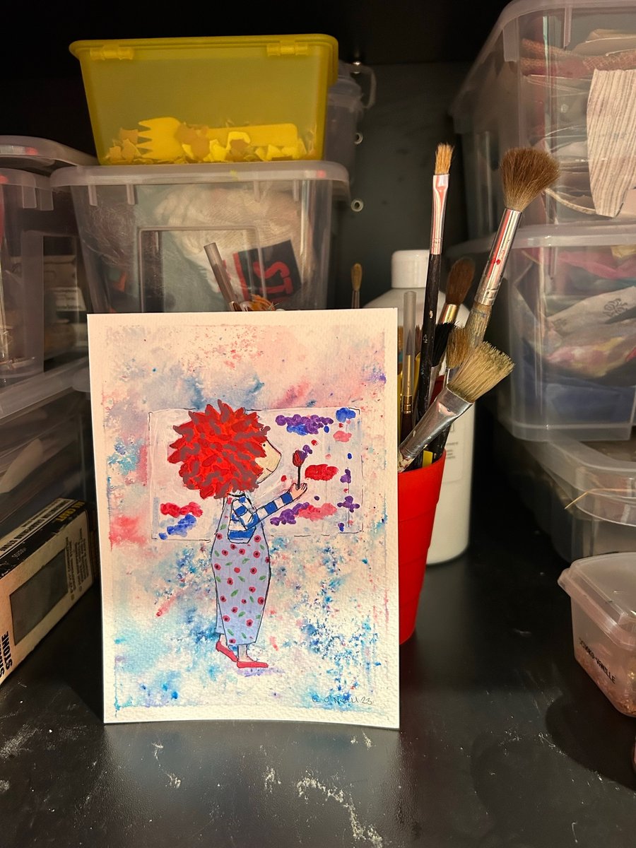 The Little Artist - Original Acrylic Gouache Painting