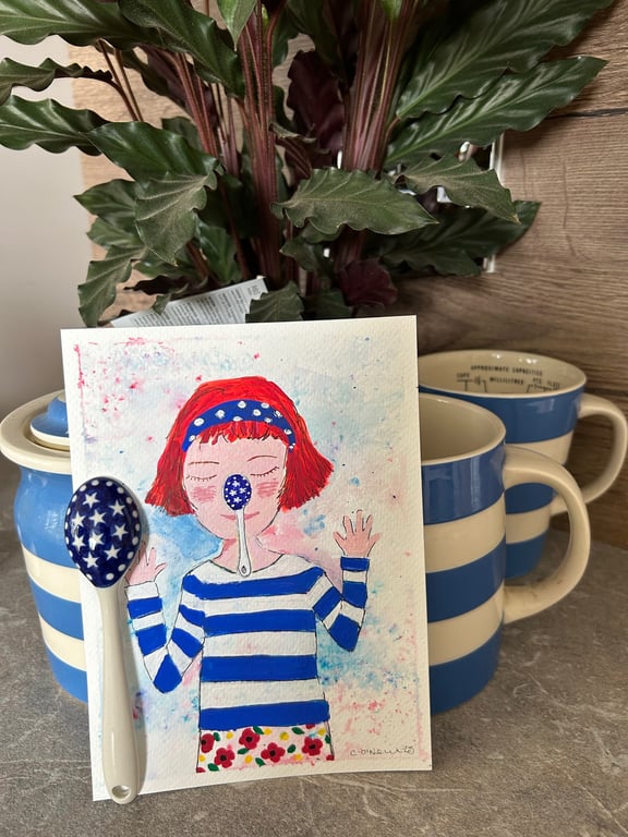 Ta Da!   Small Acrylic  Gouache Painting - Original Art