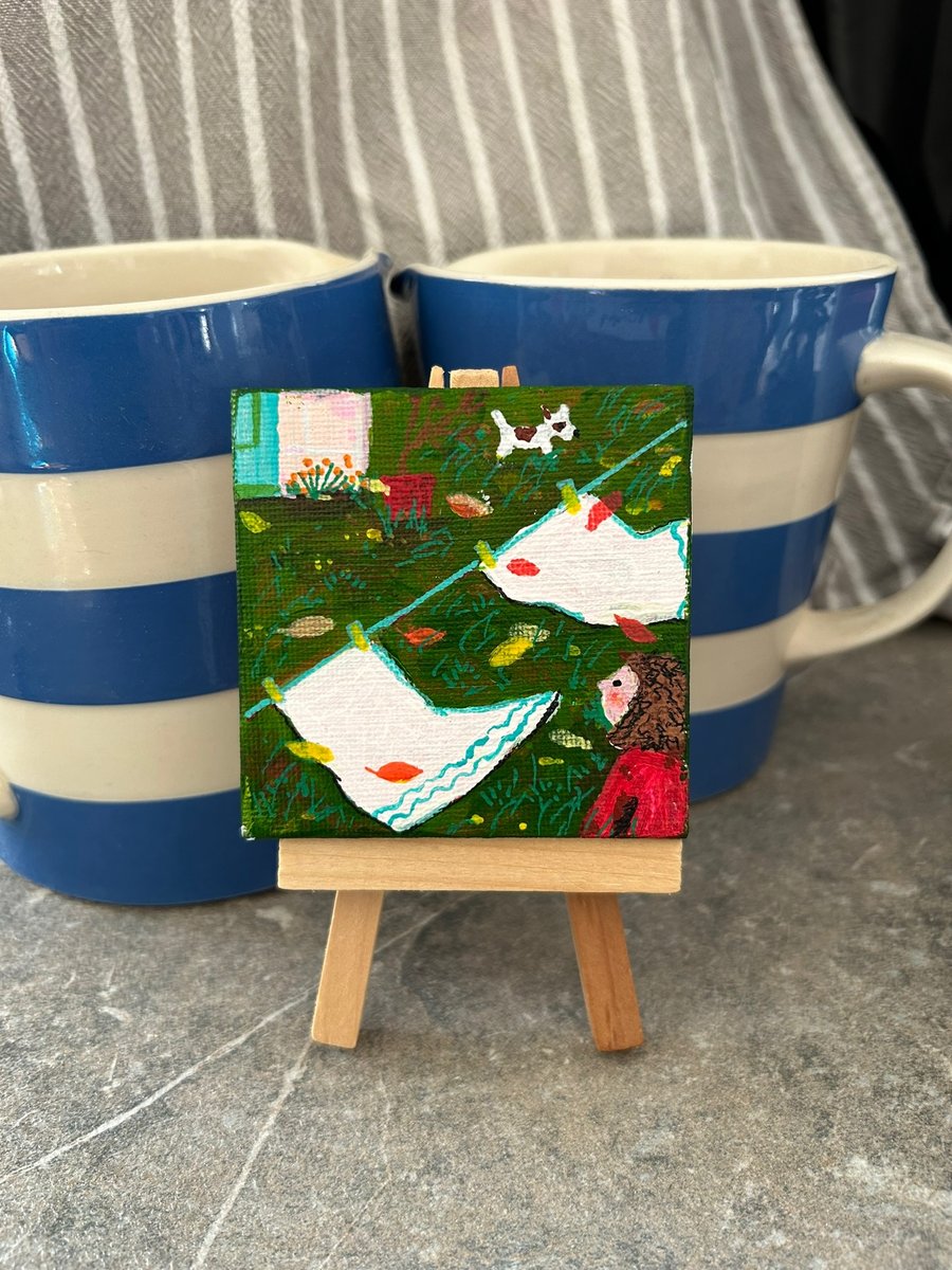 Windy washing day  - Original Painting - Small Christmas Gift