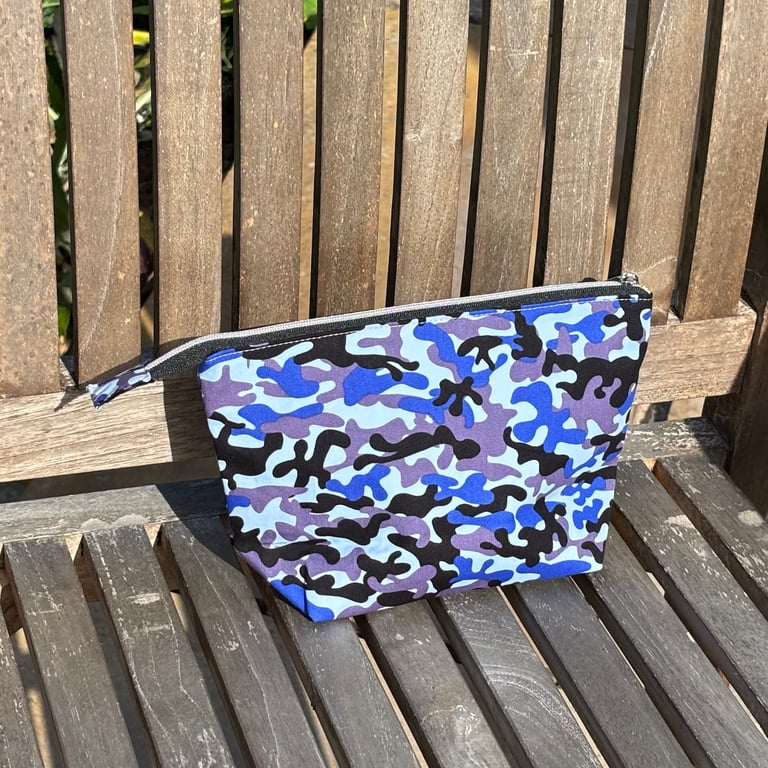 Make up bag, cosmetic bag - blue camouflage 