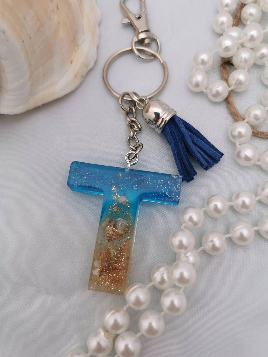 Resin Beach Keyring - T