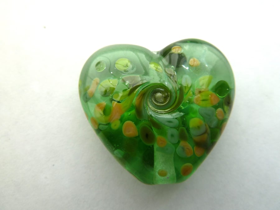 green lampwork heart bead