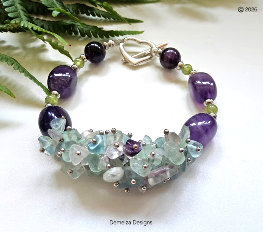 Amethyst, Peridot & Rainbow Flourite Bracelet 