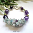 Amethyst, Peridot & Rainbow Flourite Bracelet 