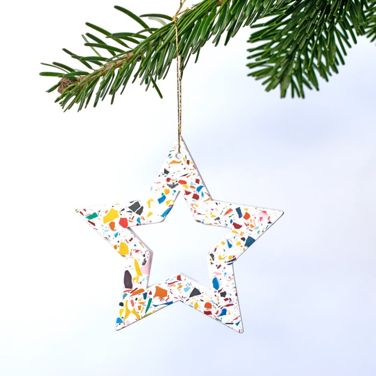 Star Terrazzo Christmas Ornament, Rainbow Eco Decoration Sustainable Xmas Gift