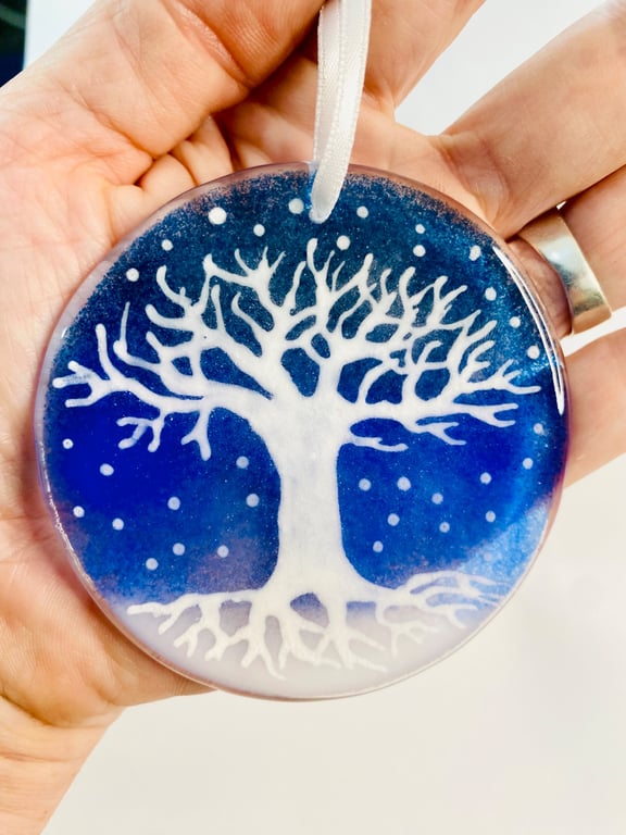  Winter tree of life Christmas fused glass bauble decoration 